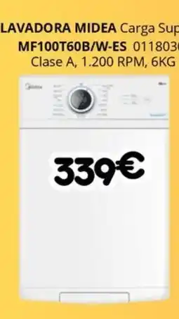 Master Cadena MIDEA Lavadora carga superior mf100t60b/w-es oferta