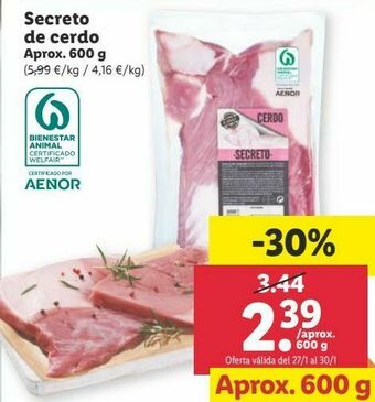 Lidl Secreto de cerdo oferta