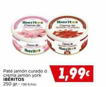 Supermercados Piedra Paté Jamón Curado ó Crema Jamón York Ibéritos oferta