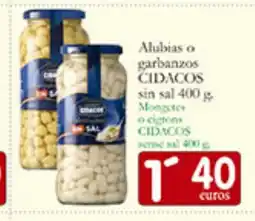 Supermercados Bip Bip CIDACOS Alubias o garbanzos sin sal oferta