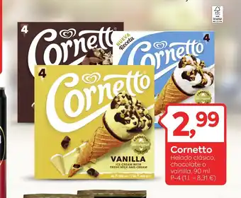 CORNETTO Helado clásico, chocolate o vainilla