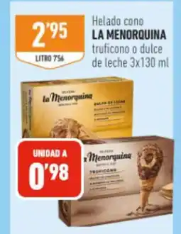 Supermercados Deza LA MENORQUINA Helado cono truficono o dulce de leche oferta