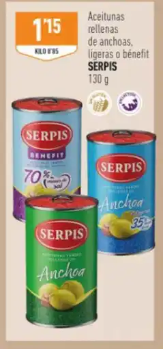 Supermercados Deza SERPIS Aceitunas rellenas de anchoas, ligeras o bénefit oferta