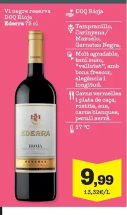 Sorli EDERRA Vi negre reserva DOQ Rioja oferta