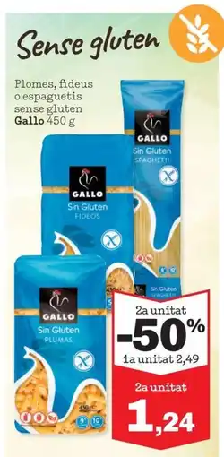 Sorli GALLO Plomes, fideus o espaguetis sense gluten oferta