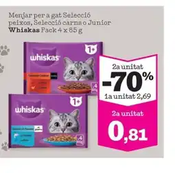 Sorli WHISKAS Menjar per a gat Selecció peixos, Selecció carns o Junior oferta