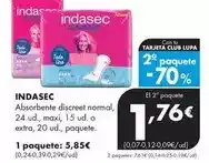 Supermercados Lupa Indasec - absorbente discreet normal, maxi o extra oferta