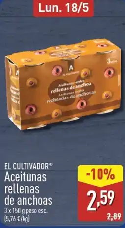 ALDI EL CULTIVADOR Aceitunas rellenas de anchoas oferta
