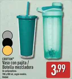 ALDI CROFTON Vaso con pajita / Botella mezcladora oferta