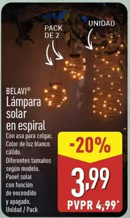 ALDI BELAVI Lámpara solar en espiral oferta
