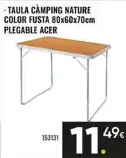 Nature - taula camping color fusta 80x60x70cm plegable acer