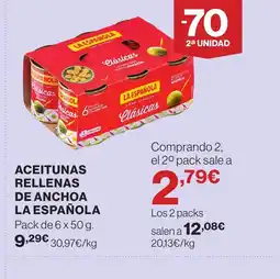 Hipercor LA ESPAÑOLA Aceitunas rellenas de anchoa oferta