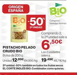 Hipercor Pistacho pelado crudo bio oferta