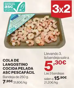 Hipercor Cola de langostino cocida pelada asc pescafácil oferta