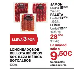 Hipercor Loncheados de bellota ibéricos 50% raza ibérica sotoalbos oferta