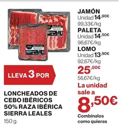 Hipercor Loncheados de cebo ibéricos 50% raza ibérica sierra leales oferta