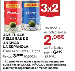 Hipercor LA ESPAÑOLA Aceitunas verdes rellenas de anchoa oferta