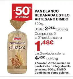 Hipercor BIMBO Pan blanco rebanada estilo artesano oferta