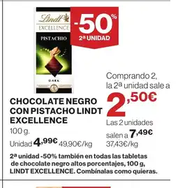 Hipercor LINDT EXCELLENCE Chocolate negro con pistacho oferta
