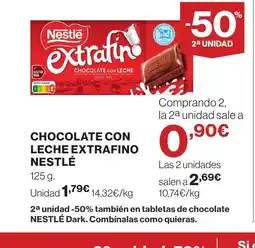 Hipercor Chocolate con leche extrafino nestlé oferta