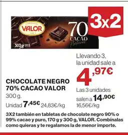 Hipercor VALOR Chocolate negro 70% cacao oferta