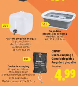 Lidl CRIVIT Ducha camping / Garrafa plegable / Fregadero plegable oferta