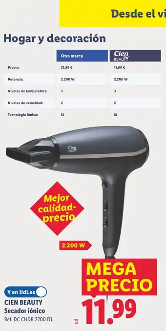 Lidl CIEN BEAUTY Secador iónico oferta