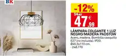 Bricoking Lámpara colgante 1 luz negro/madera padstow oferta