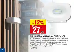 Bricoking Aplique solar dana con sensor oferta
