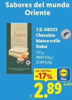 Lidl J.D. GROSS Chocolate blanco estilo Dubai oferta