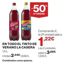Hipercor LA CASERA En todo el tinto de verano oferta