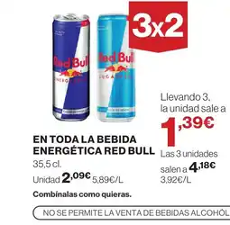Hipercor RED BULL En toda la bebida energética oferta