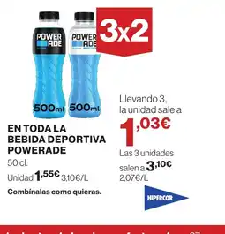 Hipercor POWERADE En toda la bebida deportiva oferta