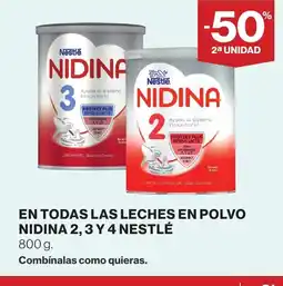 Hipercor En todas las leches en polvo nidina 2, 3 y 4 nestlé oferta