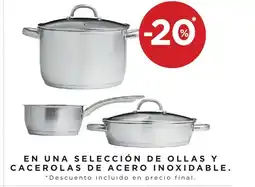 Hipercor En una selección de ollas y cacerolas de acero inoxidable oferta