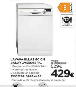 Hipercor BALAY Lavavajillas 3vs506bpa oferta