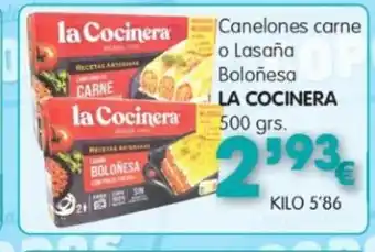 Congelados Copos LA COCINERA Canelones carne o Lasaña Boloñesa oferta