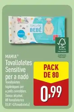 ALDI Mamia - tovalloletes sensitive per a nado oferta