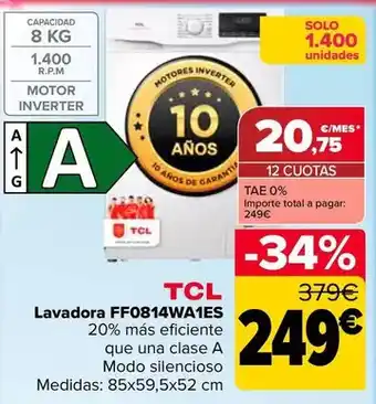 Tcl - lavadora ff0814wa1es