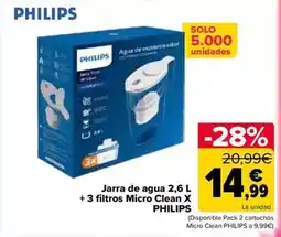 Carrefour Philips - jarra de agua 26 l + 3 filtros micro clean x oferta