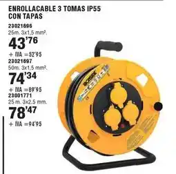 Ironside - enrollacable 3 tomas ip55 con tapas