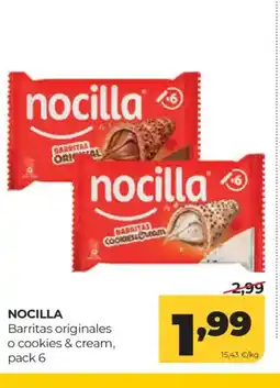 Alimerka NOCILLA Barritas originales o cookies & cream, pack 6 oferta