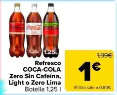 Carrefour Coca-cola - refresco zero sin cafeína, light o zero lima oferta