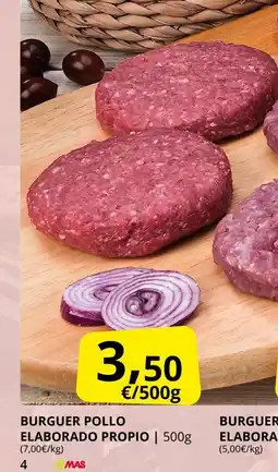 Supermercados MAS Burguer pollo elaborado propio oferta