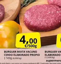Supermercados MAS Burguer mixta vacuno cerdo elaborado propio oferta