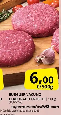 Supermercados MAS Burguer vacuno elaborado propio oferta