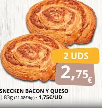 Supermercados MAS Snecken bacon y queso oferta