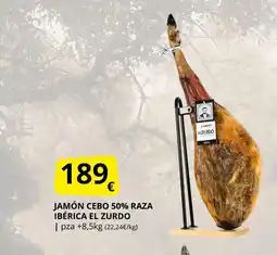 Supermercados MAS Jamón cebo 50% raza ibérica el zurdo oferta