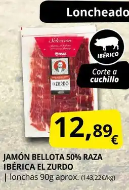 Supermercados MAS Jamón bellota 50% raza ibérica oferta
