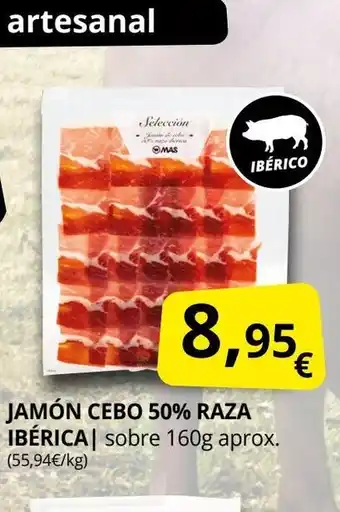 Supermercados MAS Jamón cebo 50% raza ibérica oferta